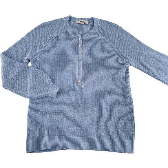 Loft Womens Light Blue Ribbed Button-Front Crewneck Sweater M - Picture 1 of 5